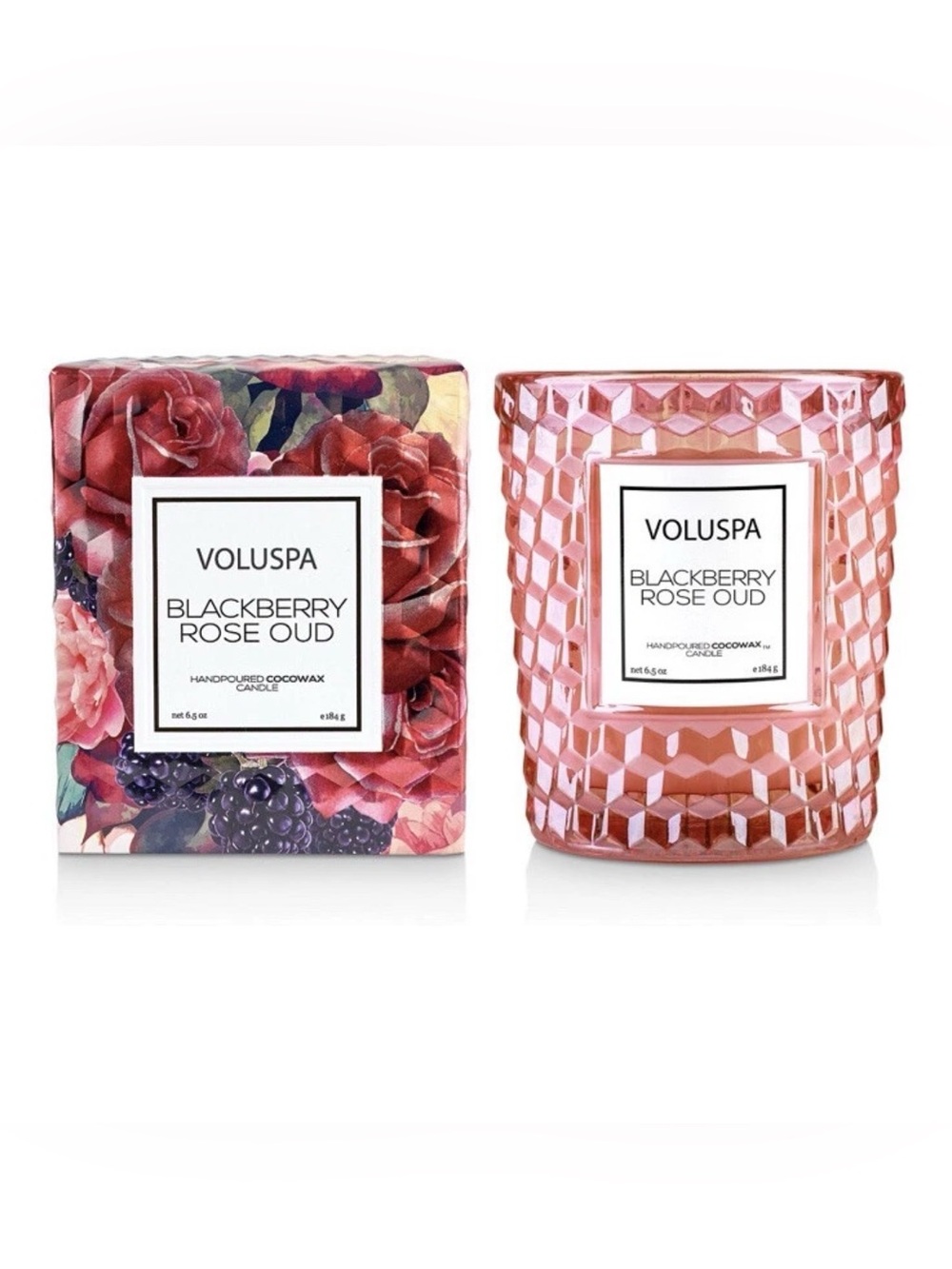 Voluspa BLACKBERRY ROSE & OUD Classic Textured Glass Candle